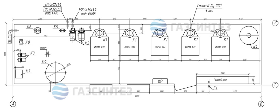 Компоновочная схема газовой котельной мощностью 0,5 МВт производства Завода ГазСинтез