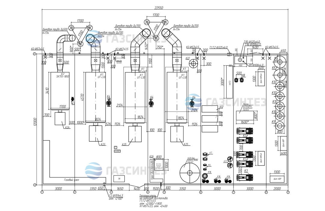 Схема устройства блочно-модульной котельной производительностью 14450 кВт